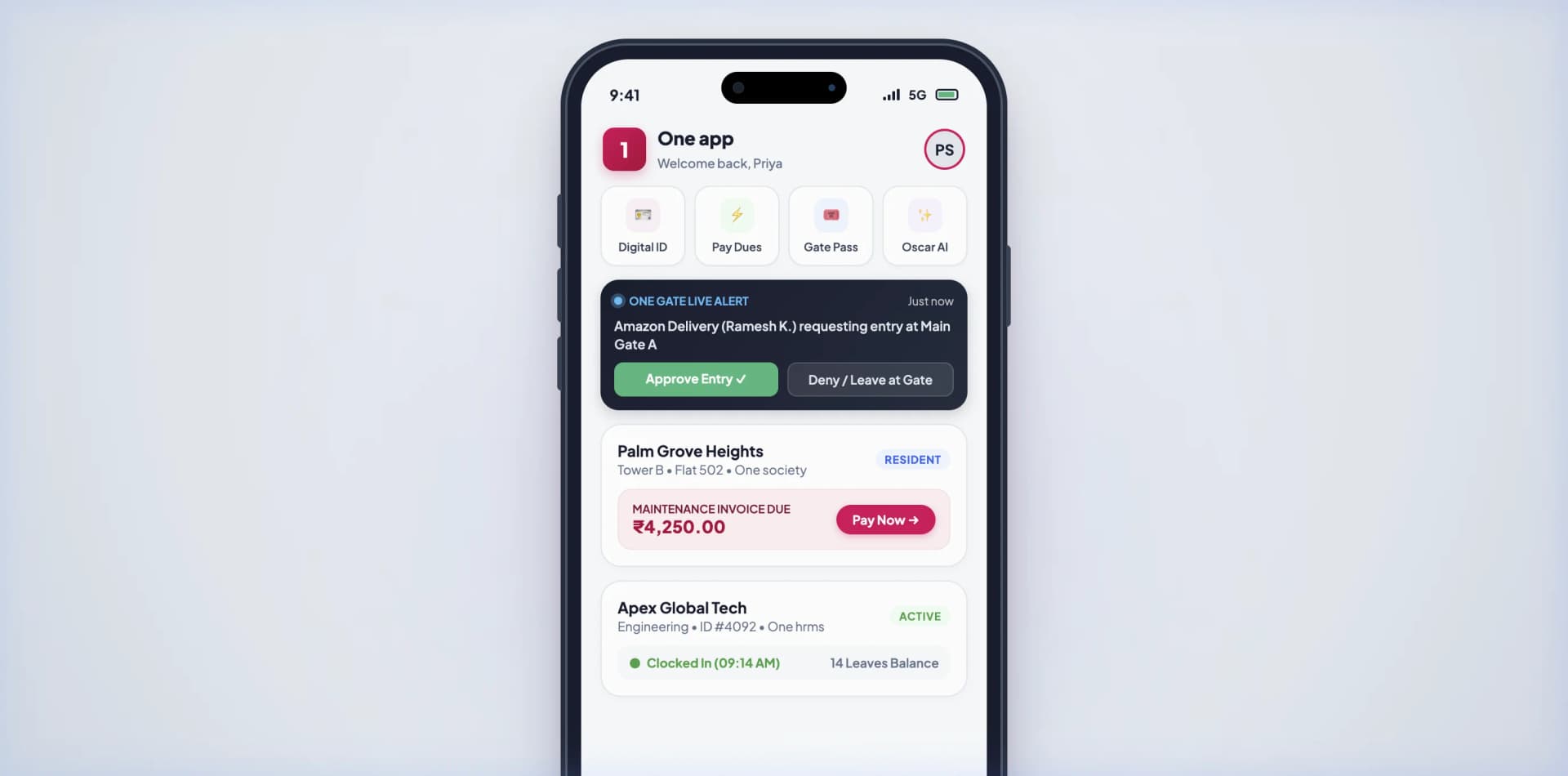 One app dashboard — Universal Resident & Employee Mobile Portal
